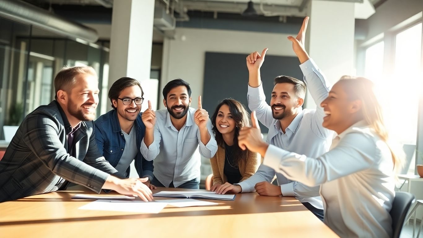 Echipă colaborând pentru succesul afacerii.